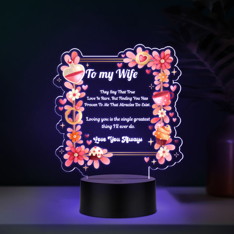 Couples Led Night Lamp Gift Item for Wedding, Anniversary, Birthday & Valentine's Day Romantic Gift for Couples | Multicolored Light (to My Wife Gift)